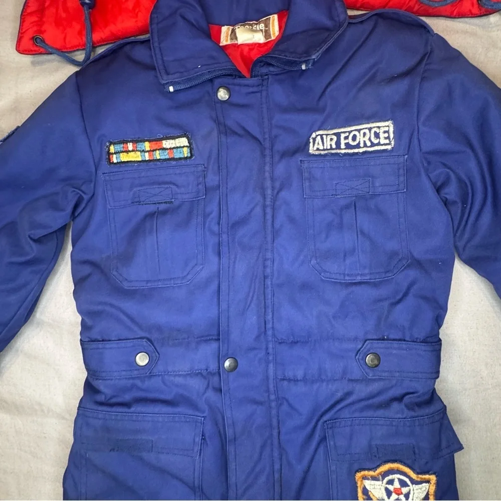 Kids Navy Blue Puffer Snowsuit with Red Lining - Air Force Patch